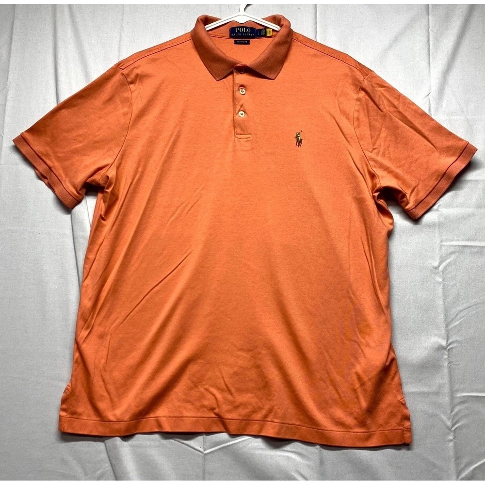 Polo Ralph Lauren Polo Shirt Mens Large Orange Short Sleeve Golf Classic Fit
